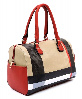 Plaid Check Printed Boston Bag Satchel  BT2660 RED
